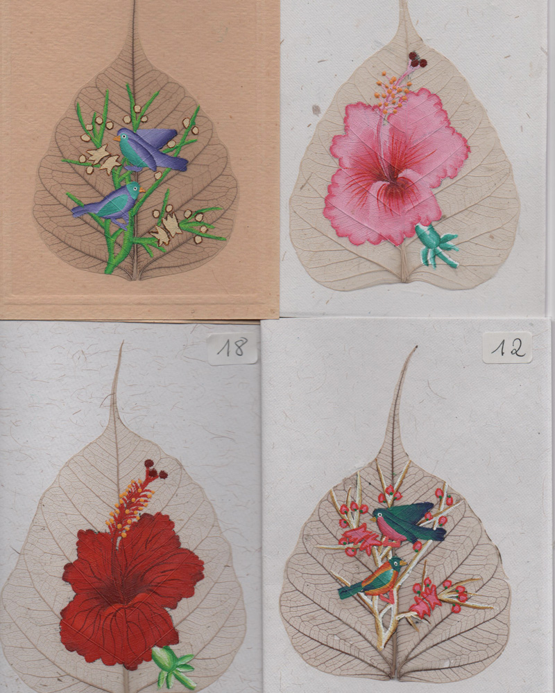 Leaf Painting with Hand Made Paper Greeting Cards
